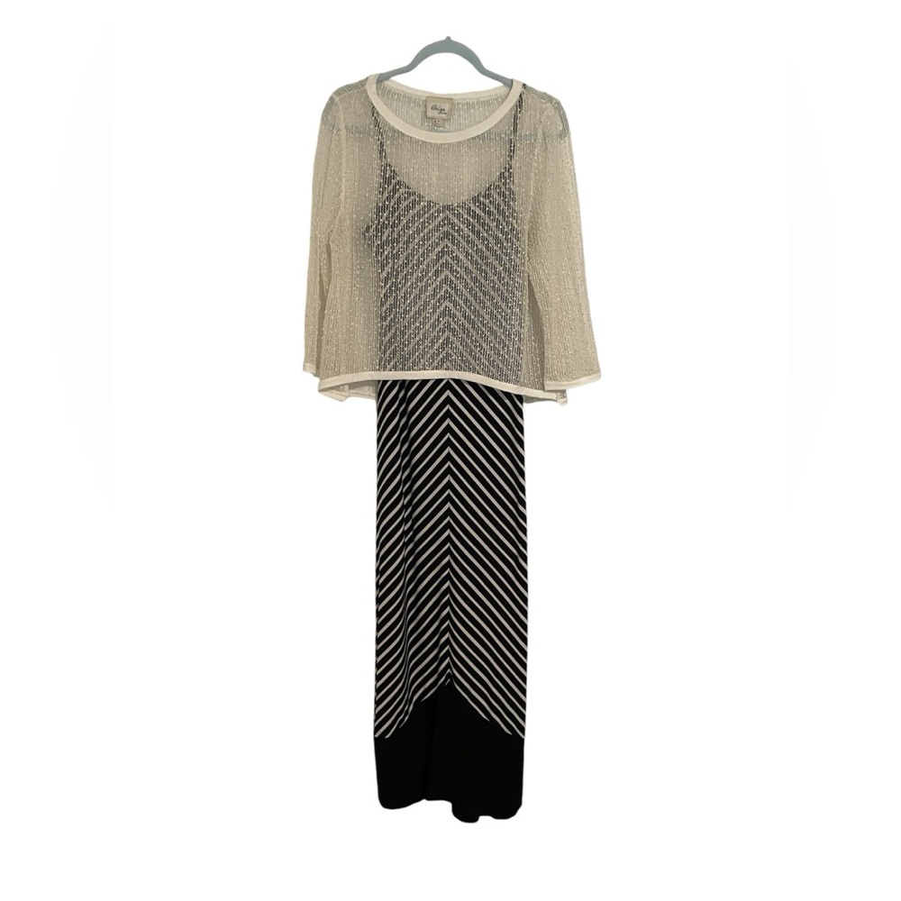Beige by ECI Stripped Dress with Pullover Shell/Jacket.